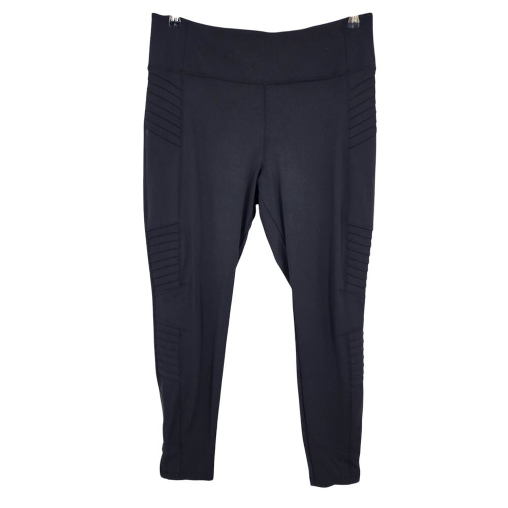 Athleta Delancey Moto Tight Size XL Black Zippered Ankle High Waist Zipper Pants